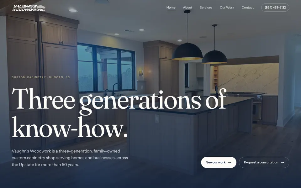Screenshot of the Vaughn's Woodwork website